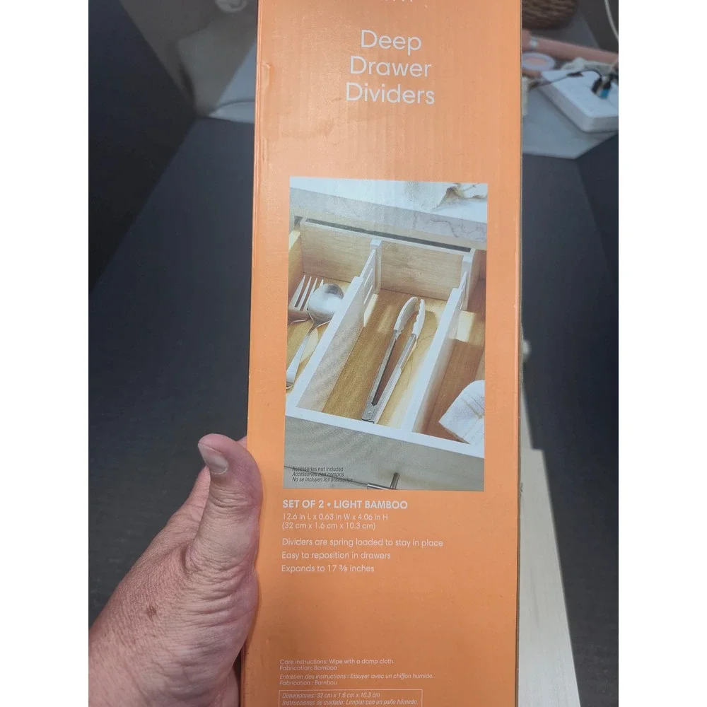 Squared Away Deep Drawer Dividers Set of 2 Light Bamboo White Expandable